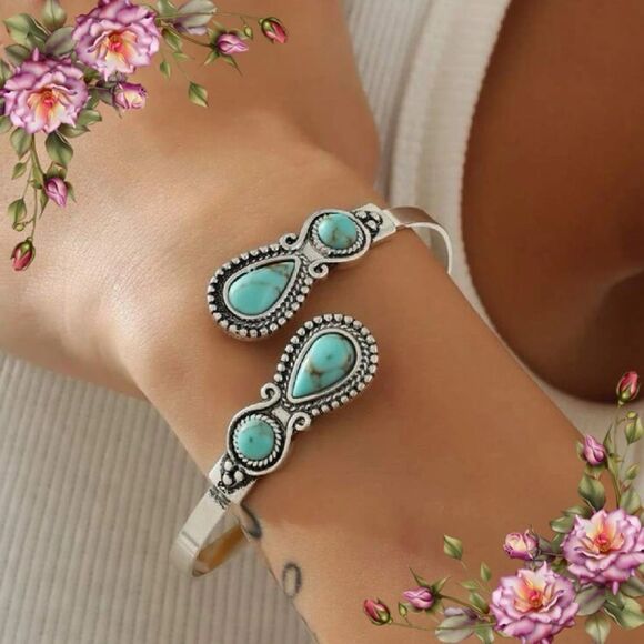 Jewelry - Western Fake Turquoise Stone Antique Cuff Bangle Bracelet